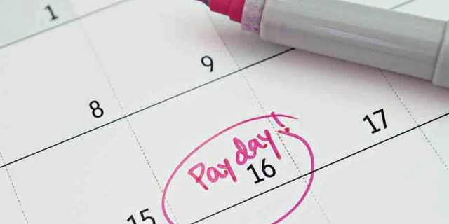 Payday loan due date marked on calendar